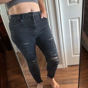 Black Cali Ultra High Rise Skinny Destroyed Distressed Jeans SZ 11